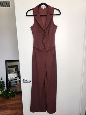 Sleeveless Cocoa Brown Jumpsuit with Tailored Vest